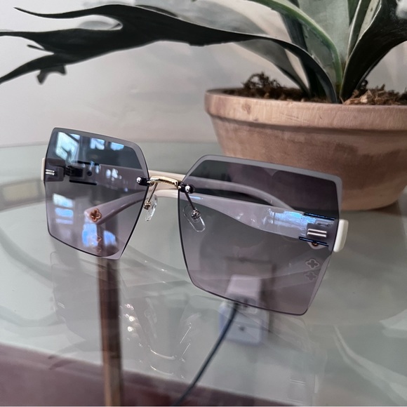 Rimless Square Fashion Sunglasses Gradient Lens Cut Edge Glasses Eyewear UV400 - Picture 5 of 7
